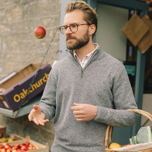 Albert and Maurice Mens Netherton Lambswool Quarter Zip Jumper apple lifestyle