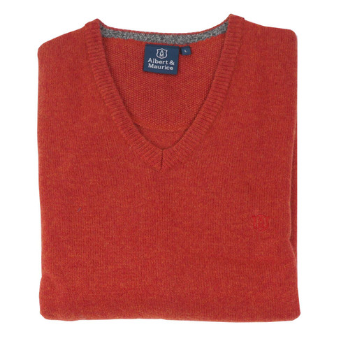 Albert and Maurice Mens Eastnor V Neck Jumper Copper Brown