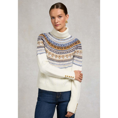 Natural Holland Cooper Womens Rebecca Roll Neck Fair Isle Knit Jumper On Model