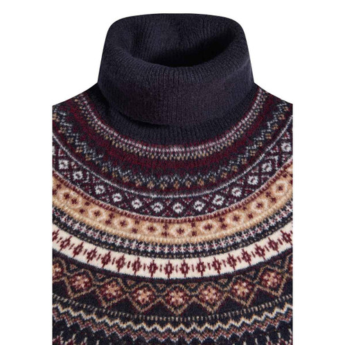 Ink Navy Holland Cooper Womens Rebecca Roll Neck Fair Isle Knit Jumper Neck Detail
