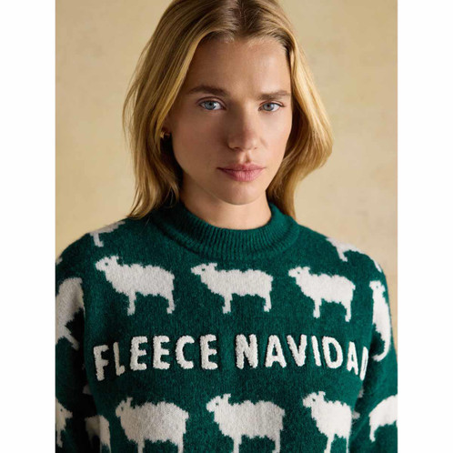 Green Joules Womens Fleece Navidad Christmas Jumper On Model Detail