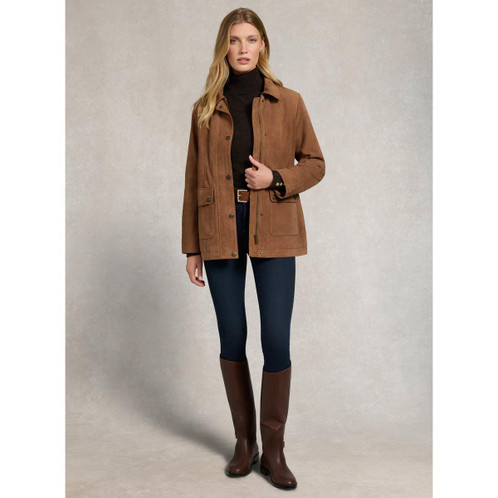 Cognac Holland Cooper Womens Country Suede Jacket On Model Full Length