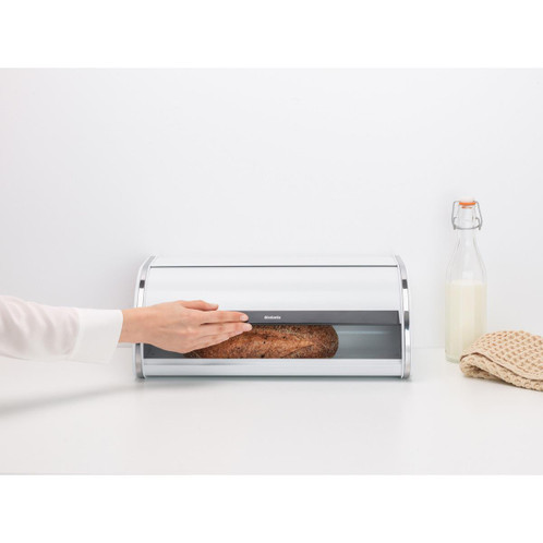 Brilliant Steel Brabantia Roll Top Bread Bin Lifestyle In Use