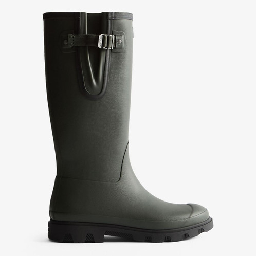 Dark Olive/Black Hunter Field Downpour Adjustable Wellington Boot Side