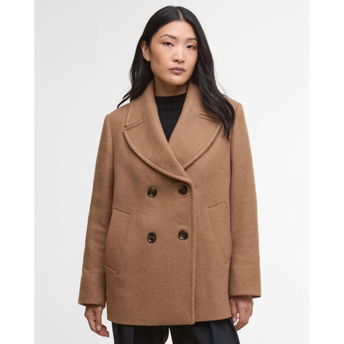 Camel/Hessian Tartan Barbour Womens Indie Military Wool Peacoat Front