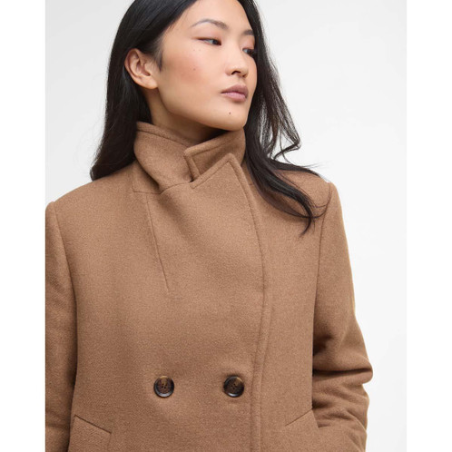 Camel/Hessian Tartan Barbour Womens Indie Military Wool Peacoat Collar