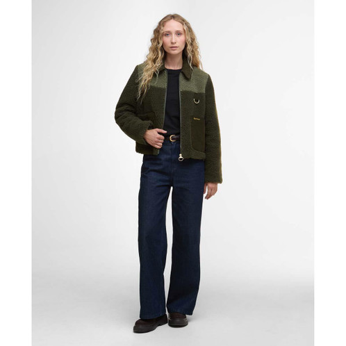Olive/Light Moss Barbour Womens Malena Fleece Jacket On Model
