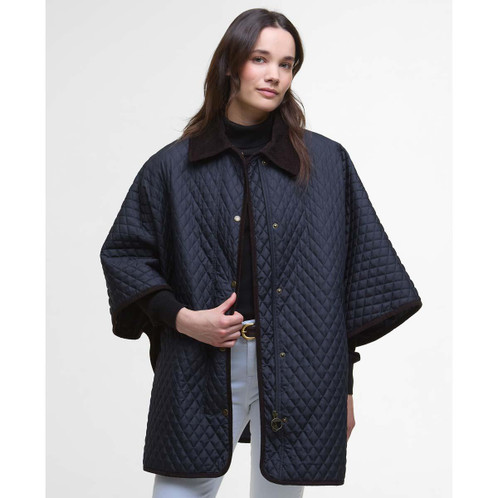 Dark Navy Barbour Womens Oakham Quilted Cape Front