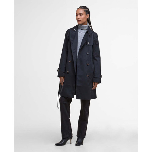 Dark Navy/Hessian Tartan Barbour Womens Short Greta Showerproof Jacket ON Model