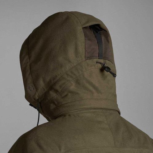 Pine Green Seeland Mens Climate Hybrid Waterproof Jacket Hood Detail