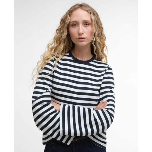 Dark Navy Stripe Barbour Womens Robyn Sweatshirt Front