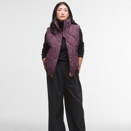 Black Cherry/Muted Tartan Barbour Womens Becky Puffer Gilet front