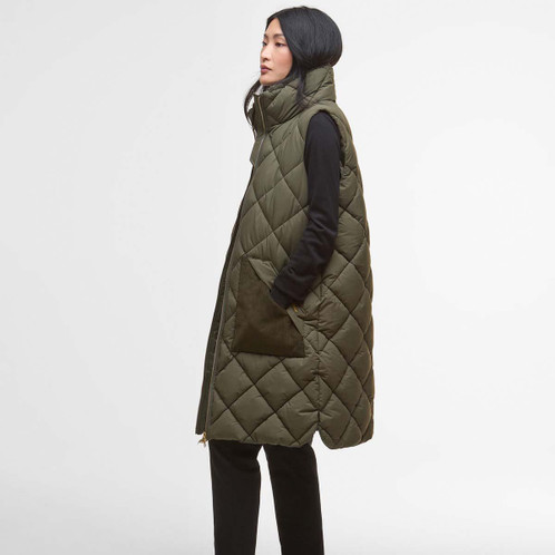 Olive/Ancient Tartan Barbour Womens Bernice Puffer Gilet side