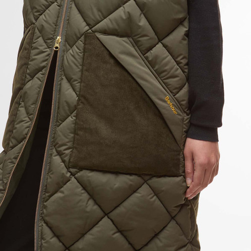 Olive/Ancient Tartan Barbour Womens Bernice Puffer Gilet pocket