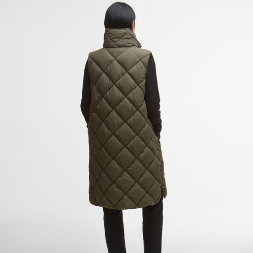 Olive/Ancient Tartan Barbour Womens Bernice Puffer Gilet back