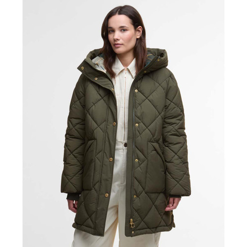 Olive/Ancient Tartan Barbour Womens Kailyn Puffer Jacket front