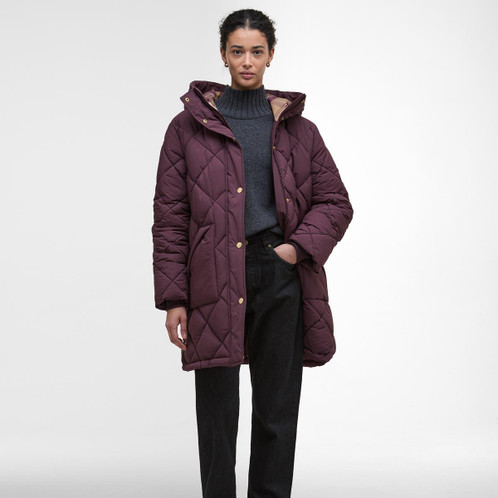 Black Cherry/Muted Tartan Barbour Womens Kailyn Puffer Jacket front