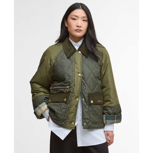  Olive/Dark Moss/Ancient Tartan Barbour Womens Martha Quilted Jacket front