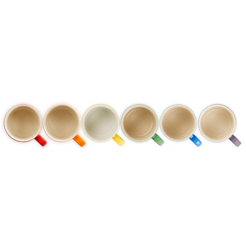Le Creuset Stoneware Set of 6 Rainbow Mugs Top View