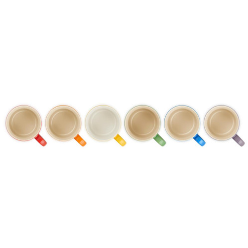 Le Creuset Stoneware Set of 6 Rainbow Cappuccino Mugs Top