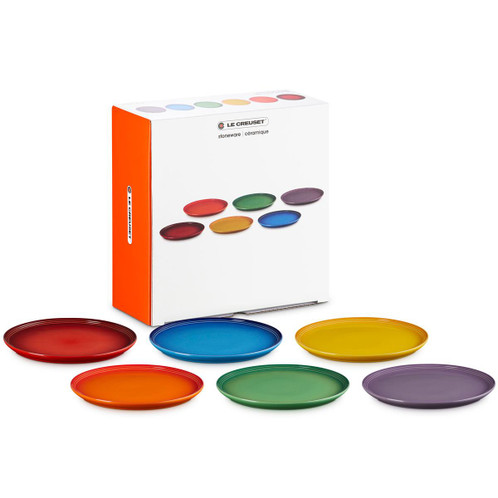 Le Creuset Stoneware Set of 6 Rainbow Coupe Dinner Plates