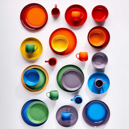 Le Creuset Stoneware Set of 6 Rainbow Coupe Dinner Plates Collection Lifestyle