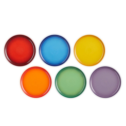 Le Creuset Stoneware Set of 6 Rainbow Coupe Side Plates Top