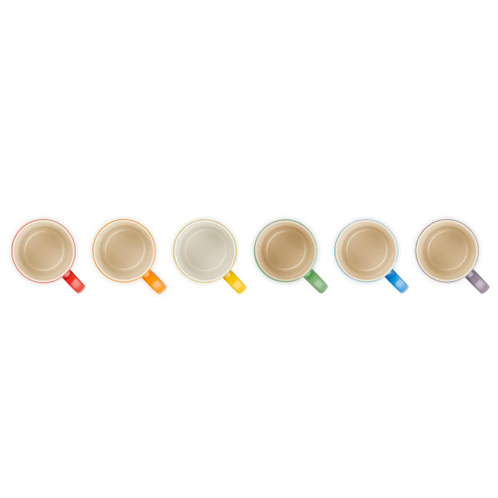 Le Creuset Stoneware Set of 6 Rainbow Espresso Mugs Top View