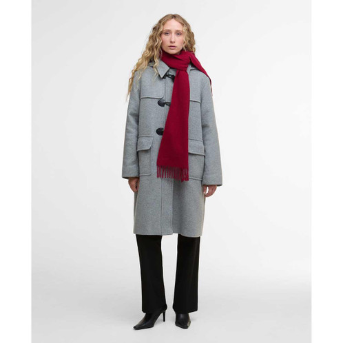 Wine Barbour Womens Lambswool Woven Scarf on model