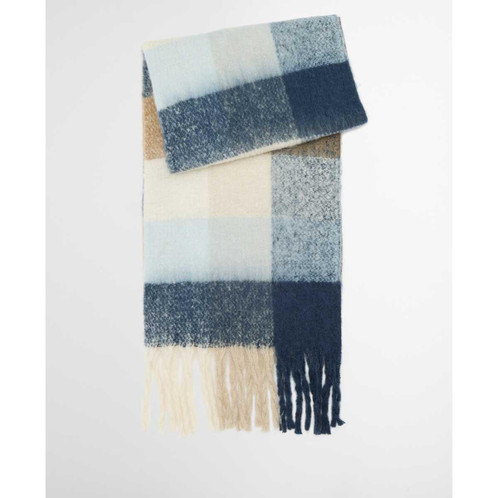 Ice Blue Check Barbour Womens Marie Scarf folded
