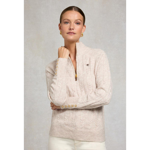 Barley Holland Cooper Womens Bridget Quarter Zip Knit Jumper On Model