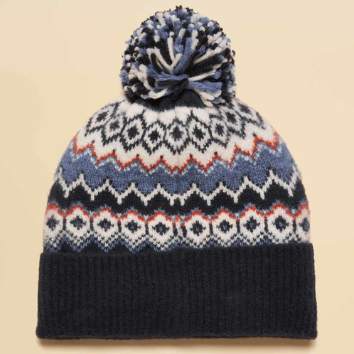 Navy Joules Womens Kara Fairisle Bobble Hat
