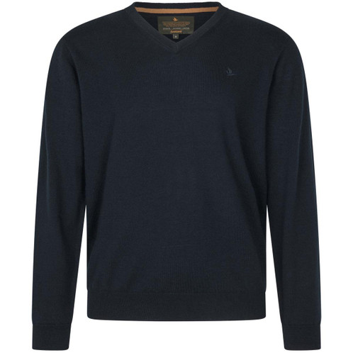 Dark Sapphire Seeland Mens Pine V-Neck Merino Pullover