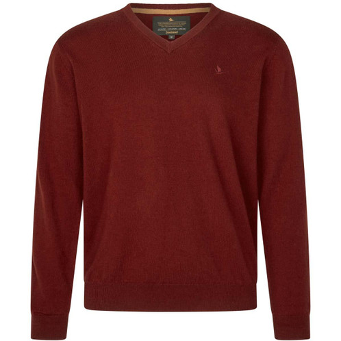 Merlot Seeland Mens Pine V-Neck Merino Pullover