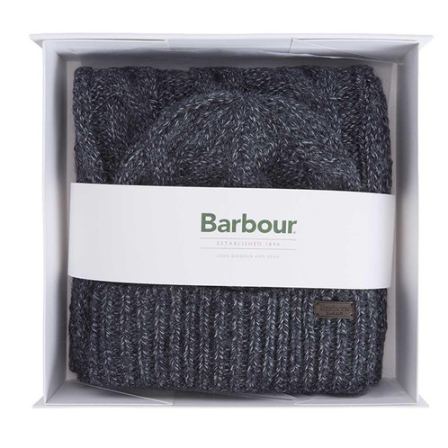 Navy Barbour Mens Jesmond Beanie and Scarf Gift Set