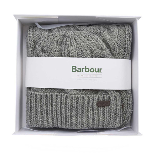 Mid Grey Barbour Mens Jesmond Beanie and Scarf Gift Set