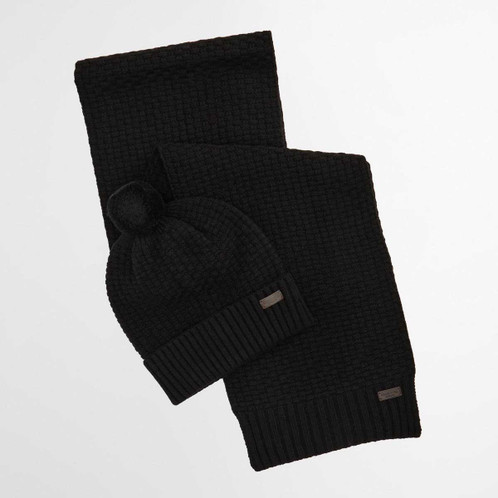 Black Barbour Mens Ramside Beanie and Scarf
