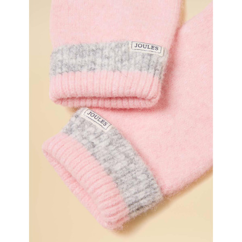 Pink/Grey Joules Womens Popley Stripe Gloves Detail