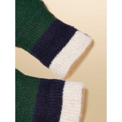 Green/Navy Joules Womens Popley Stripe Gloves Cuff Detail