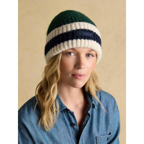 Green/Blue Joules Womens Popley Stripe Hat On Model