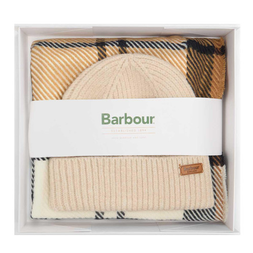 Hessian Navy Barbour Womens Pendle Beanie and Blaire Scarf Gift Set