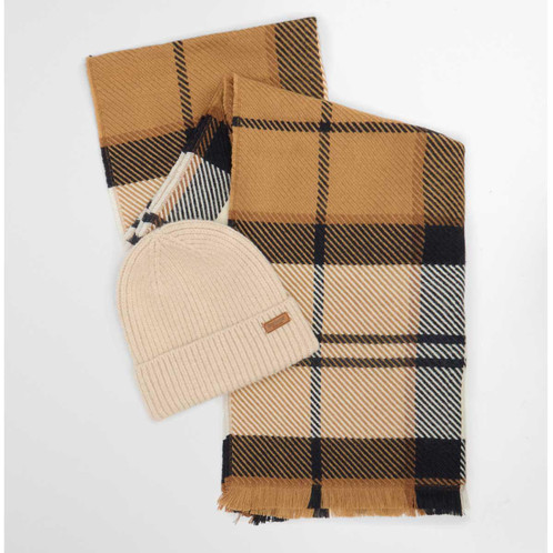 Hessian Navy Barbour Womens Pendle Beanie and Blaire Scarf Gift Set Unboxed