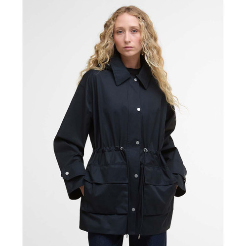 Dark Navy/Hessian Tartan Barbour Womens Fallyn Showerproof Jacket Front