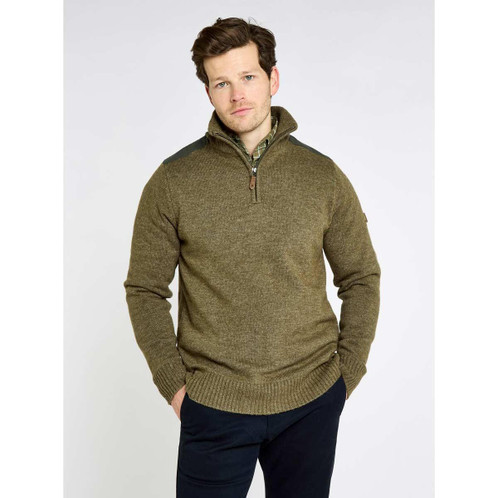 Dusky Green Dubarry Mens Doherty Zip Neck Lined Jumper On Model