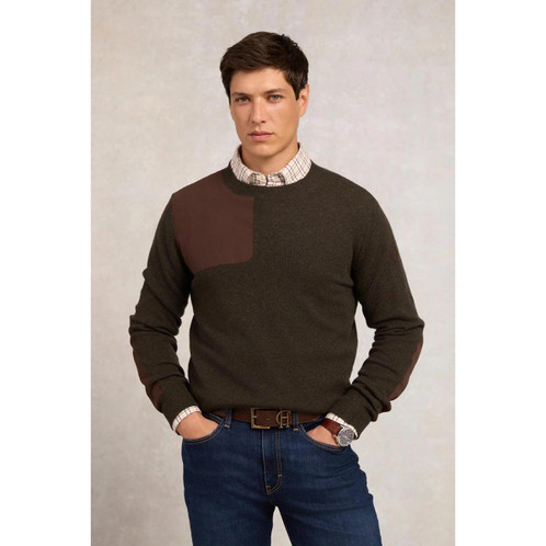 Moss Holland Cooper Mens Country Crew Neck Knit Jumper On Model