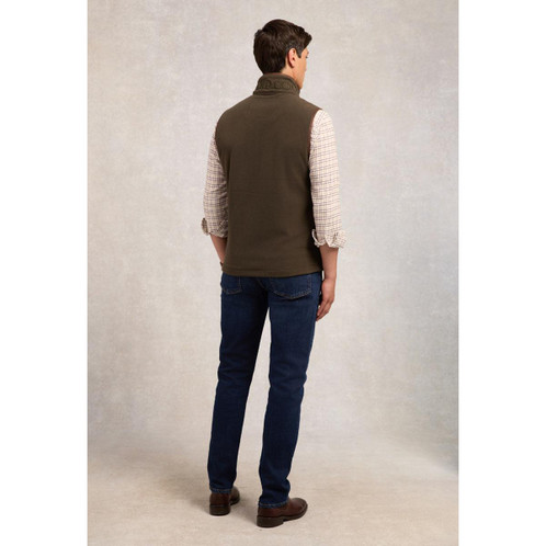 Khaki Holland Cooper Mens Country Fleece Gilet On Model Back