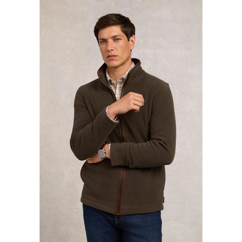 Khaki Holland Cooper Mens Country Fleece Jacket On Model