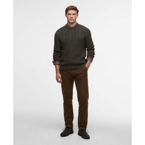 Olive Barbour Mens Lowfen Cable Crew front