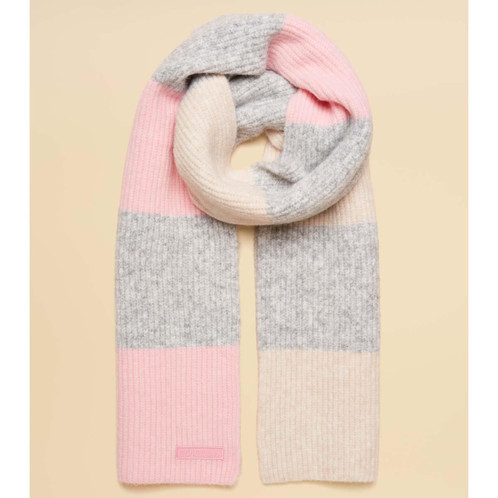 Pink/Grey Joules Womens Popley Stripe Scarf Looped