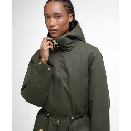Olive/Ancient Barbour Womens Inola Showerproof Jacket collar